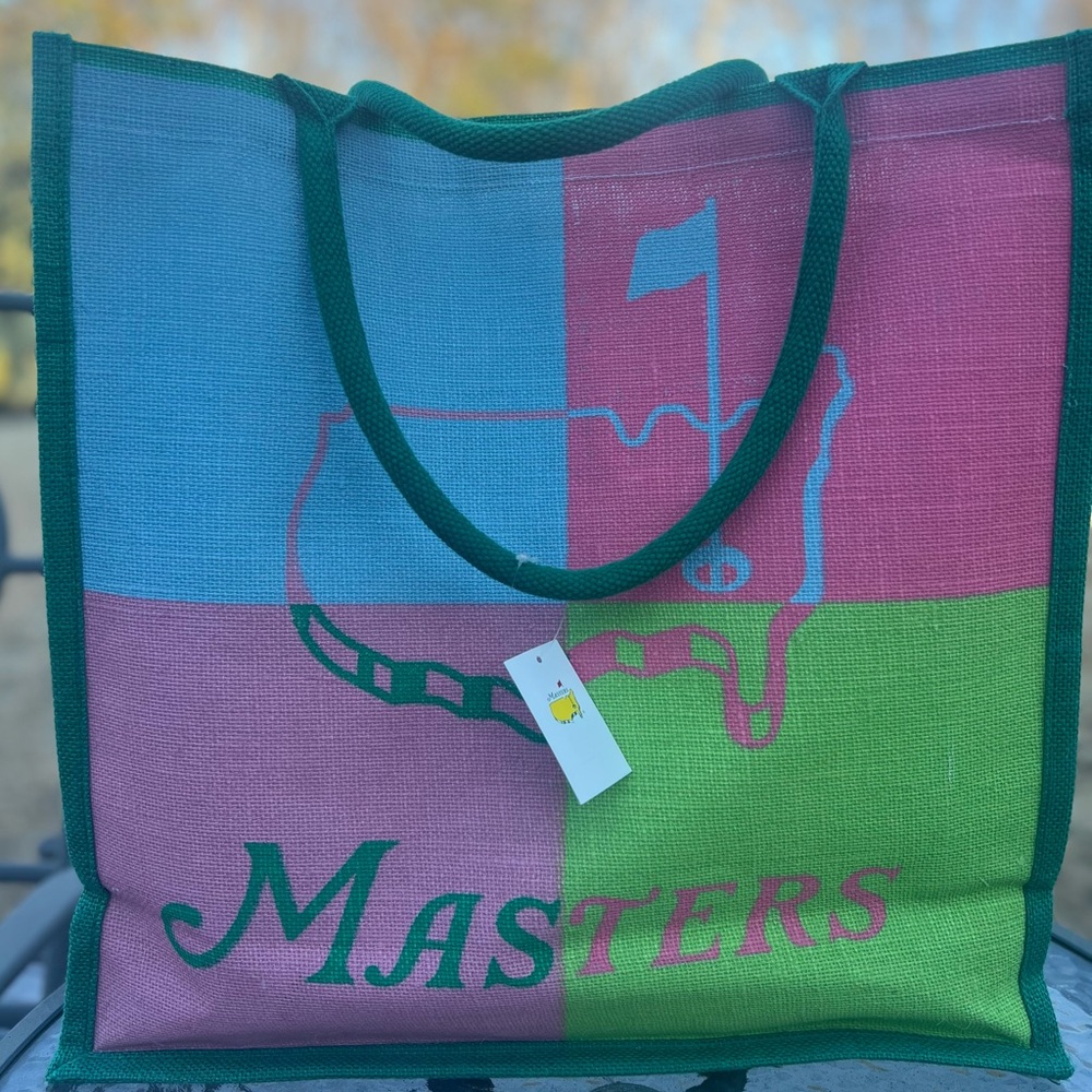 2025 Masters Augusta Golf Tote Jute Burlap bag green, pink & blue w/ Pocket NWT